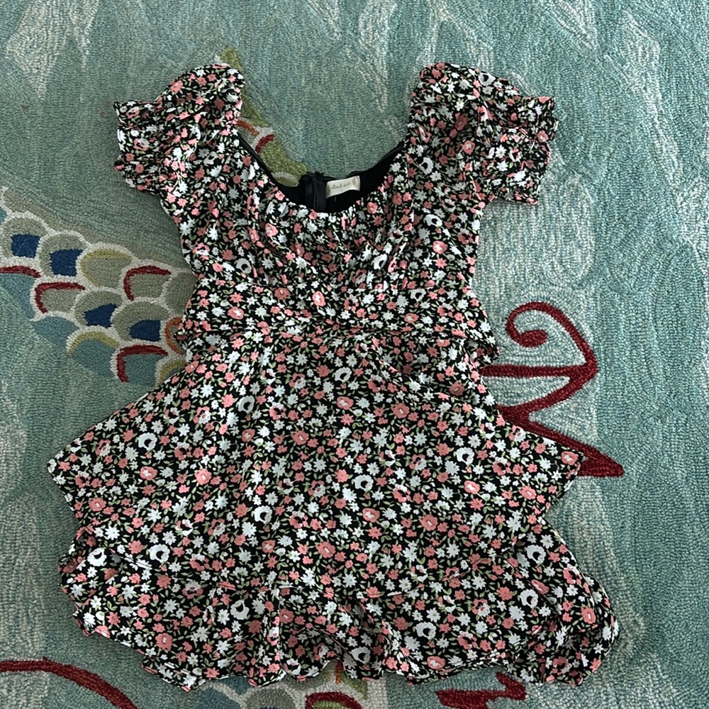 Altar'd State Black and White Floral Blouse with Ruffle Sleeves